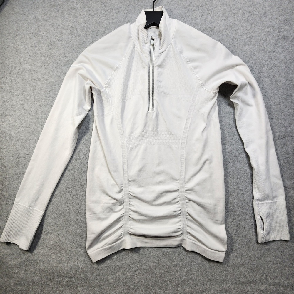 Athleta Quarter Zip Pullover Womens S White Seamless Ruched Active Top Running